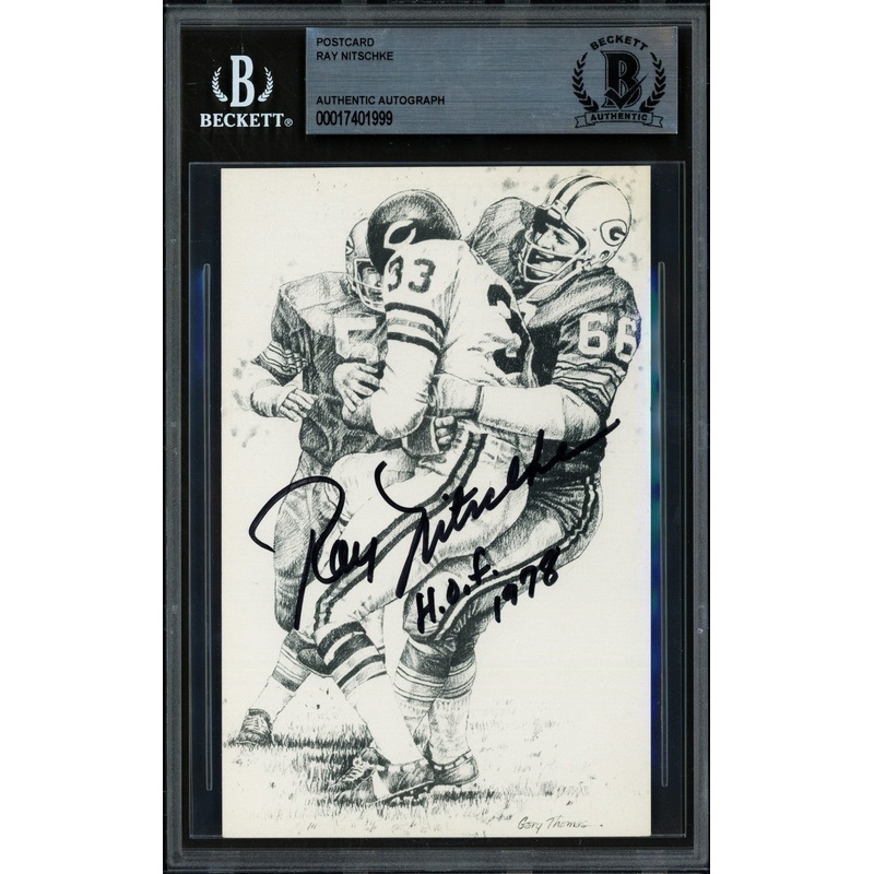 Ray Nitschke Autographed Postcard Green Bay Packers HOF 1978 Beckett #17401999