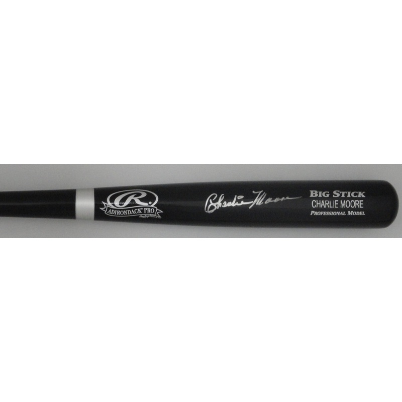 Brewers CHARLIE MOORE Signed Rawlings Big Stick Name Engraved Black Bat AUTO JSA