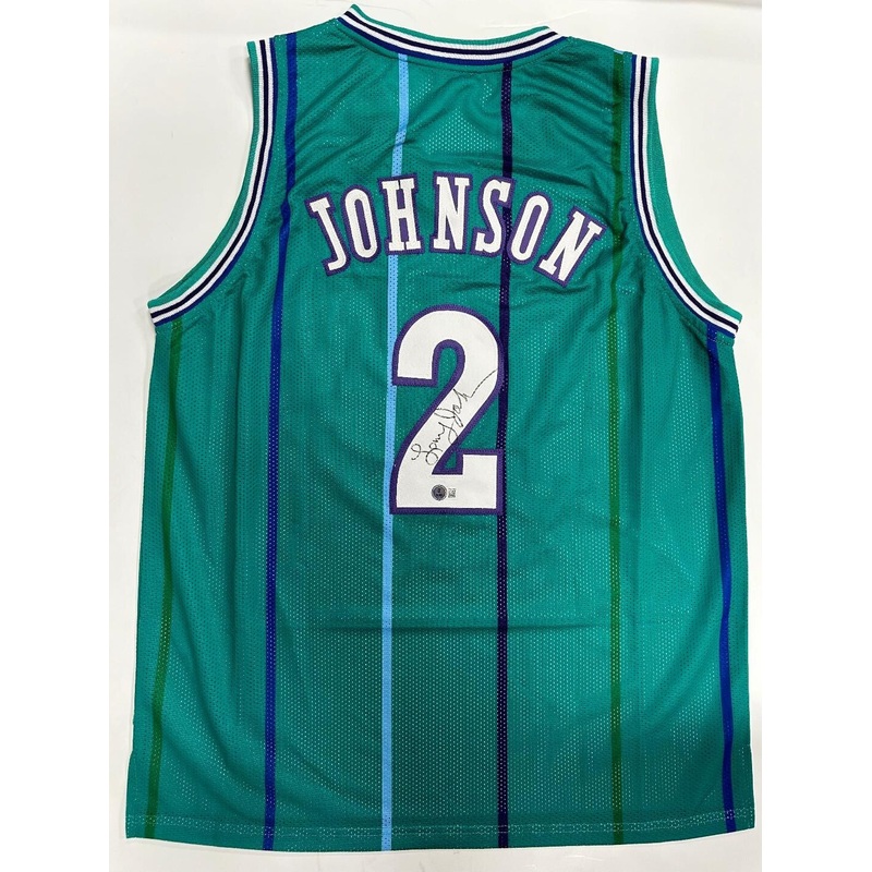 Charlotte Hornets LARRY JOHNSON Signed Replica Teal Jersey AUTO – BAS