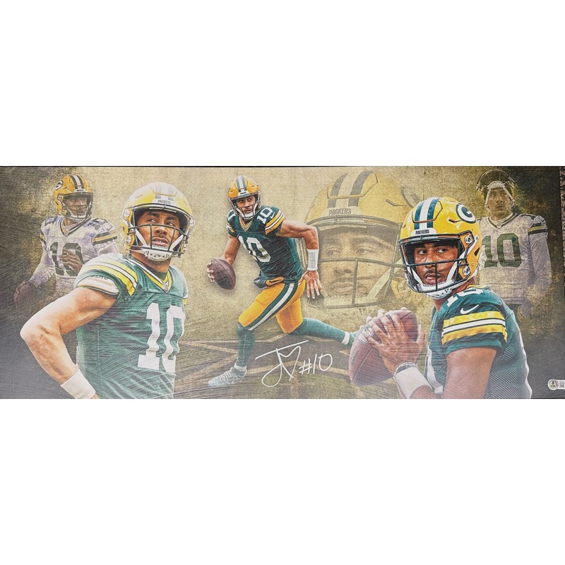 Packers Quarterback JORDAN LOVE Signed 13×31 Stretched Canvas Collage AUTO – BAS