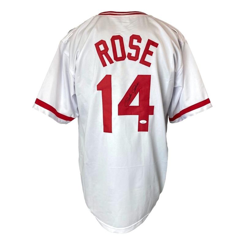 Pete Rose Cincinnati Signed In Black White Baseball Jersey JSA