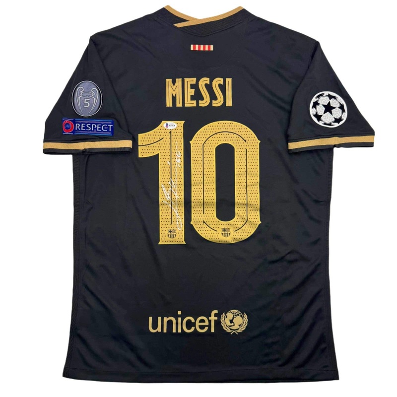 Autographed/Signed Lionel Leo Messi FC Barcelona Black Jersey Beckett BAS COA