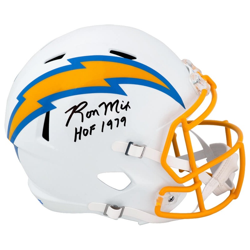 Ron Mix Signed Chargers White Riddell Full Size Replica Helmet w/HOF – (SS COA)