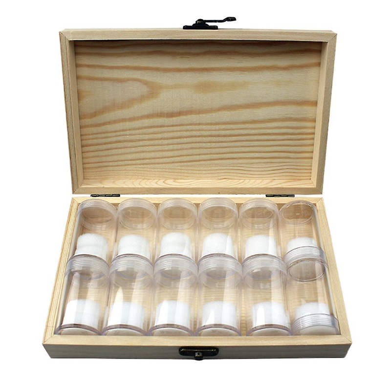 12x Round Coin Bottle Coin Wooden Storage Box Container Display Case