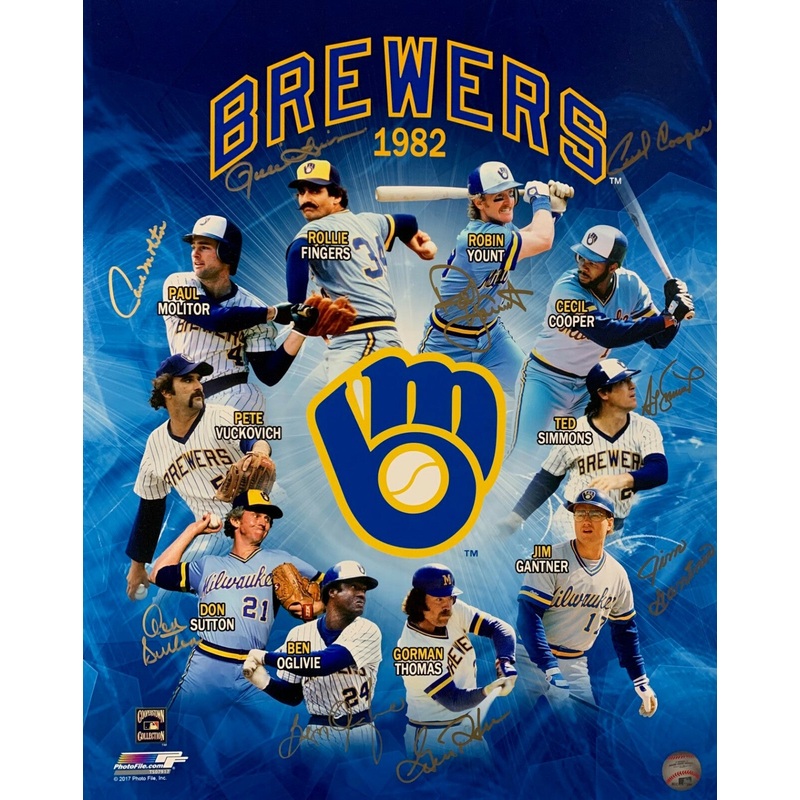 1982 Milw Brewers Multi Signed 16×20 Photo w/ 9 Sigs YOUNT MOLITOR SIMMONS AUTO