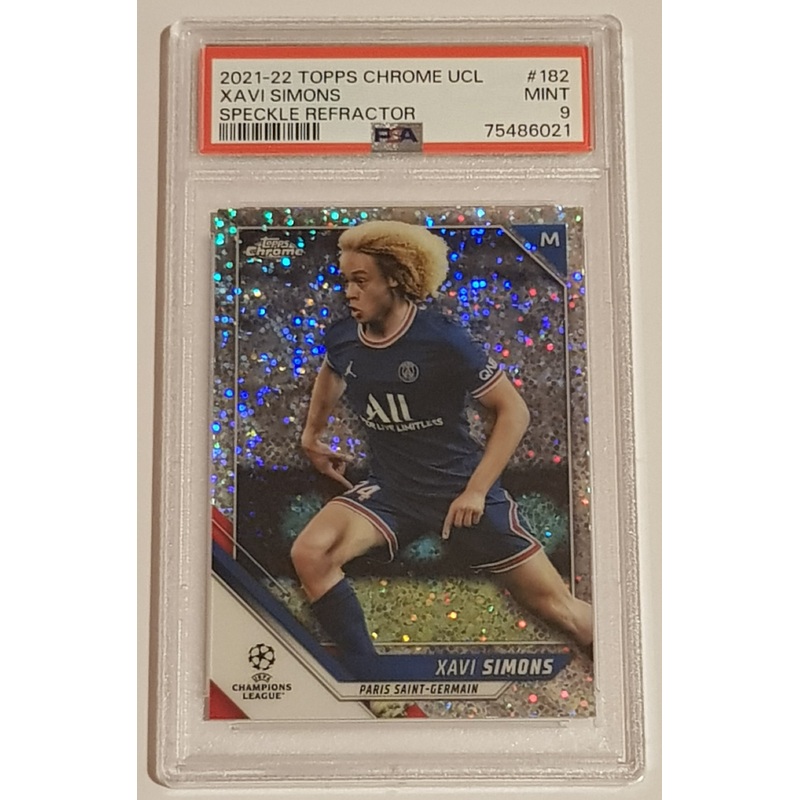 2021-22 Topps Chrome UEFA Champions League Xavi Simons #182 PSA 9 Speckle Refractor Trading Card