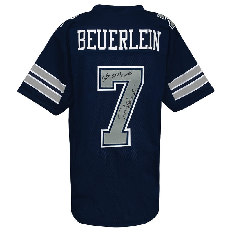 Steve Beuerlein Signed Navy Custom Football Jersey w/SB XXVII Champs – (SS COA)