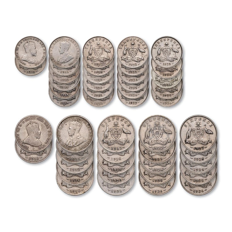 1910-36 Edward VII & George V Threepence & Sixpence 43-Coin Collection VG-VF (No 1922/21 Overdate 3d)