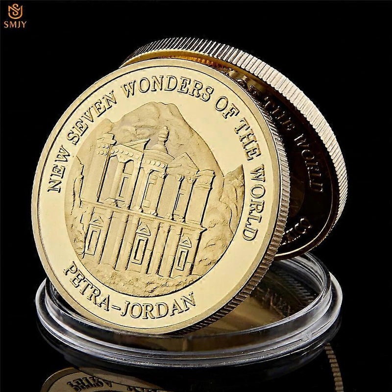 2007 New Seven Wonders Of The World Petra Jordan Gold Plated Commemorative Coins With Coin Capsule For Decorative Souvenir Gifts