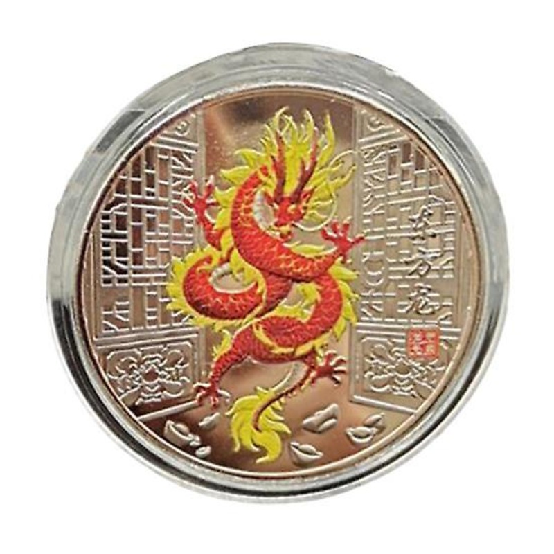 2Pcs Chinese Dragon Commemorative Medal 2024 The Year of The Dragon Zodiac Mascot Round Dragon Metal Collection Coin Festival Keepsake Gift