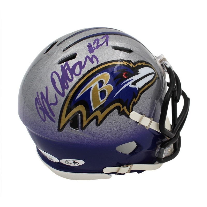 JK Dobbins Signed Baltimore Ravens Speed Custom Fade NFL Mini Helmet