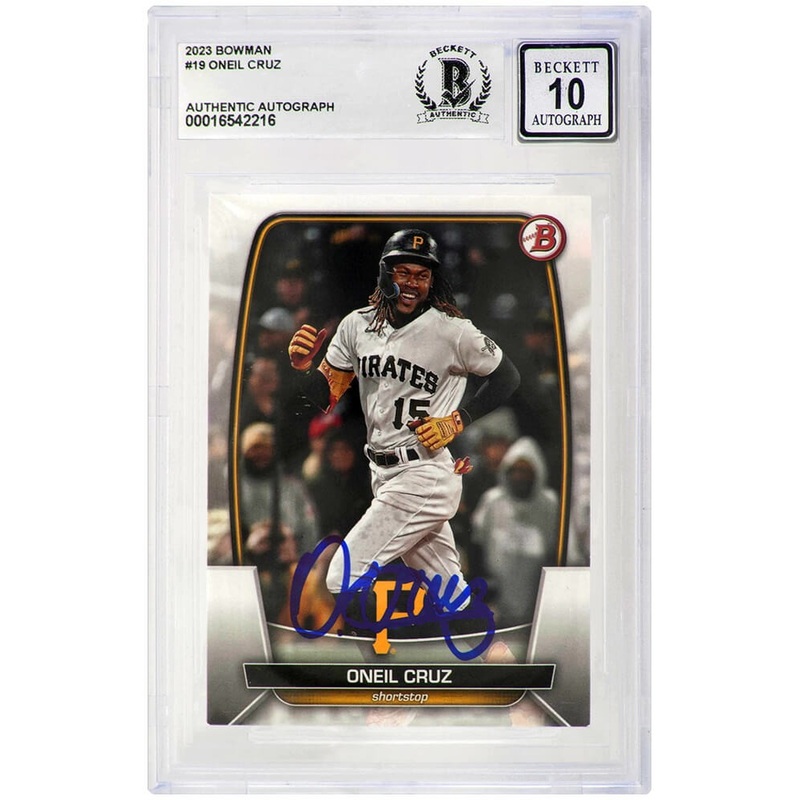 Oneil Cruz Signed Pirates 2023 Bowman Baseball Card #19 – (Beckett / Auto 10)
