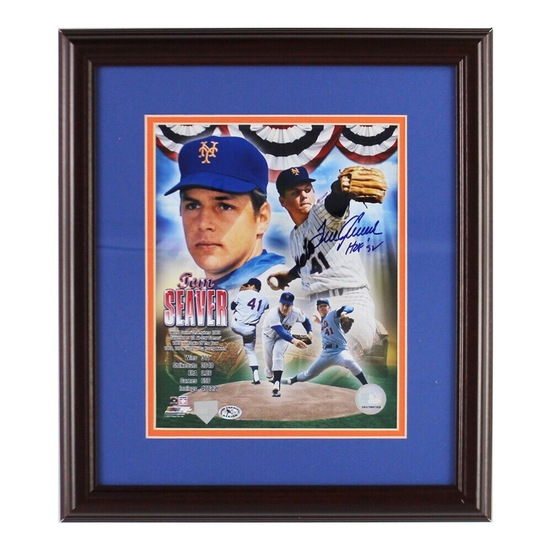 Tom Seaver Autographed/Signed New York Mets Framed 8×10 MLB Photo with HOF 92