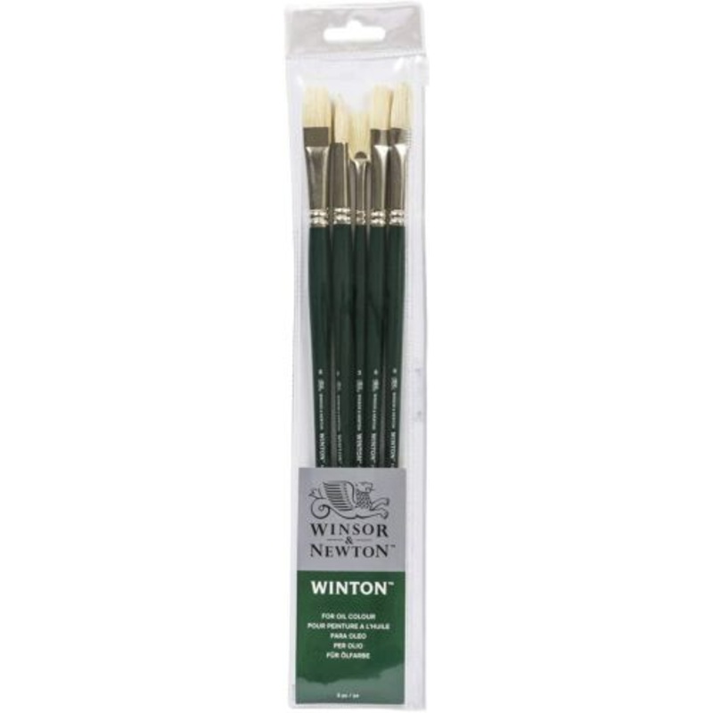 Winsor and Newton Winton Brush Sets, Long Handle 5-Brush Zipper Set