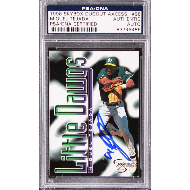 Athletics Miguel Tejada Signed 1998 Skybox Dugout Axcess #98 Card PSA/DNA Slab