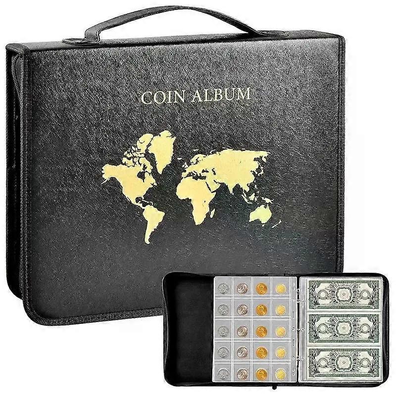 Portable Coin Collection Set 200 Coins 30 Paper Money Panels PVC Transparent Philatelic Book Album With Zipper Protection