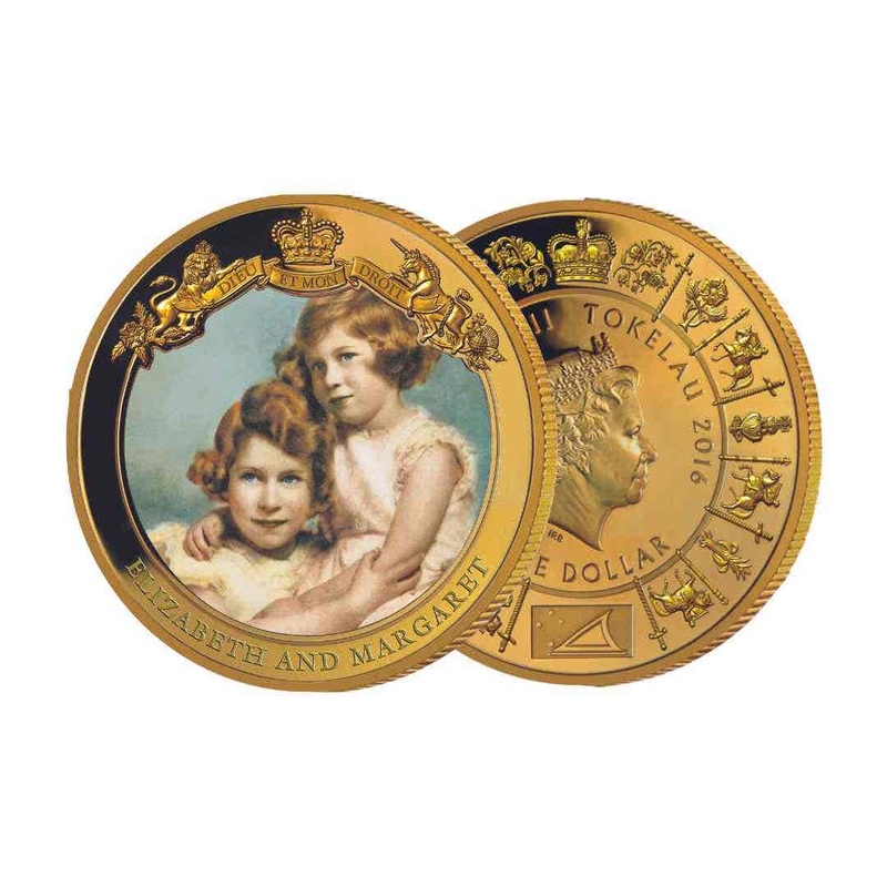 Queen Elizabeth II 2016 $1 Elizabeth & Margaret Gold-plated Proof Coin