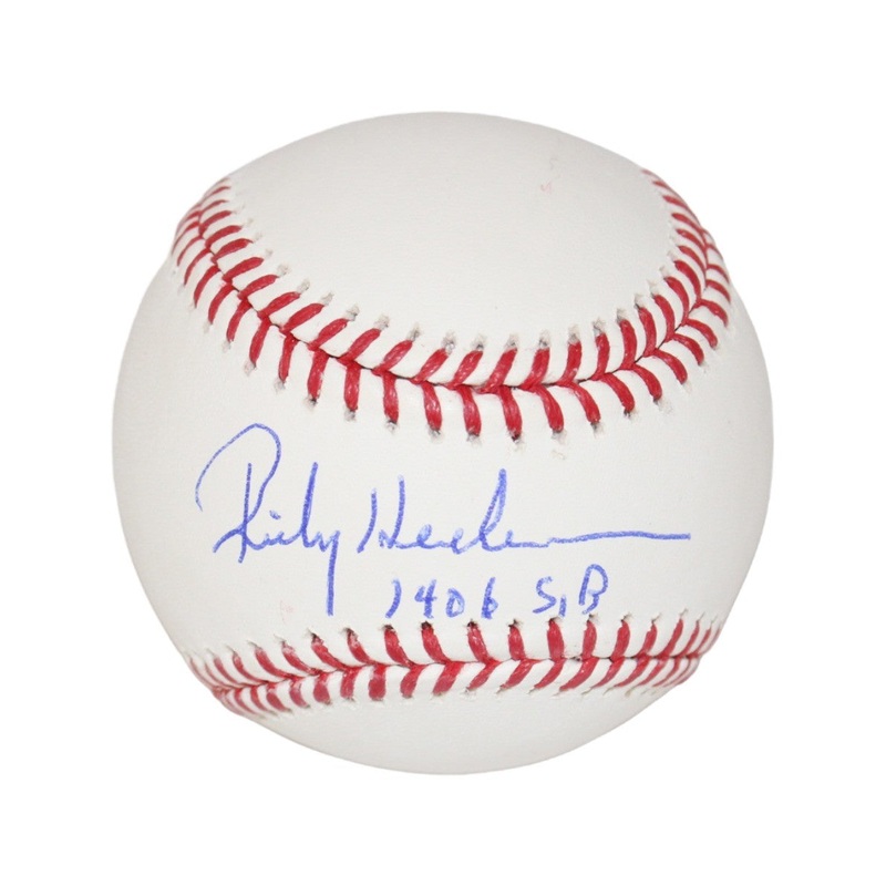 Rickey Henderson Signed Oakland Athletics OML Baseball 1406 SBs Beckett 41197