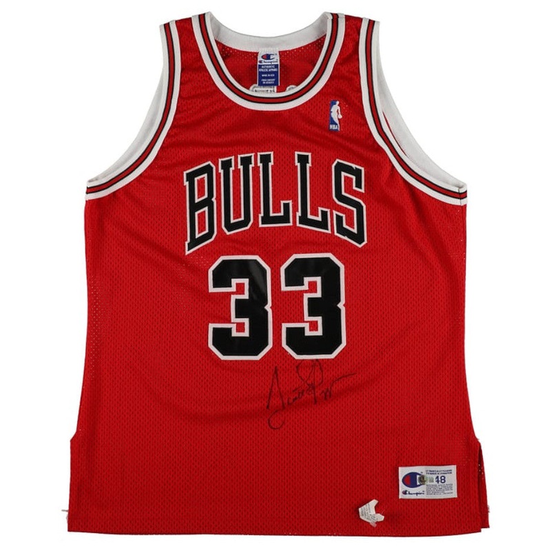 Scottie Pippen Signed Chicago Bulls Champion Authentic Basketball Jersey BAS