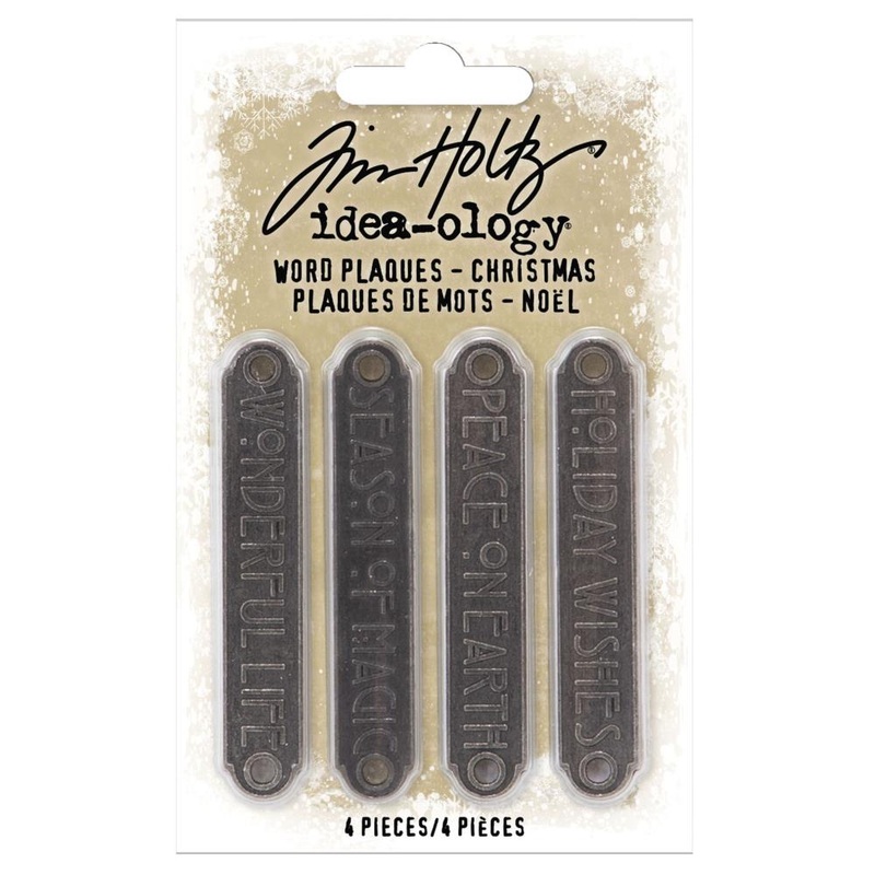 Tim Holtz Idea-Ology Metal Word Plaques 4/Pkg Christmas