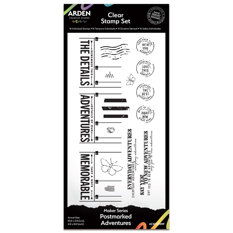 Arden Creative Studio Maker Series Postmarked Adventures 4 in x 8 in Clear Stamp Set