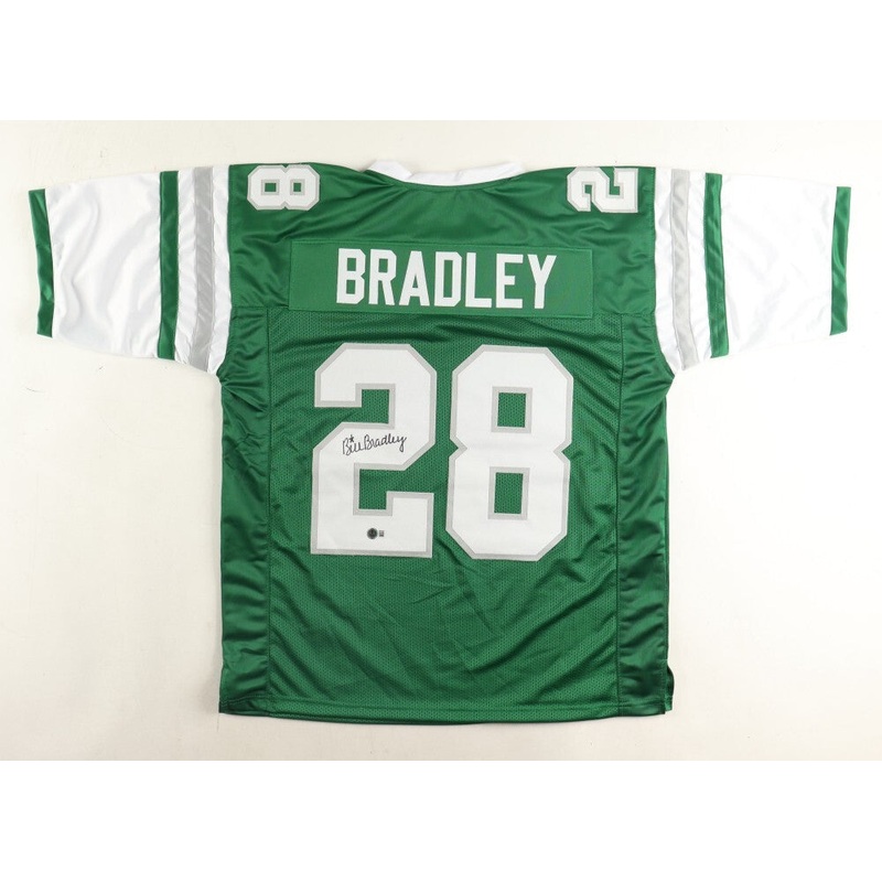 Bill Bradley Signed Philadelphia Eagles Green Jersey (Beckett) Philly Def. Back
