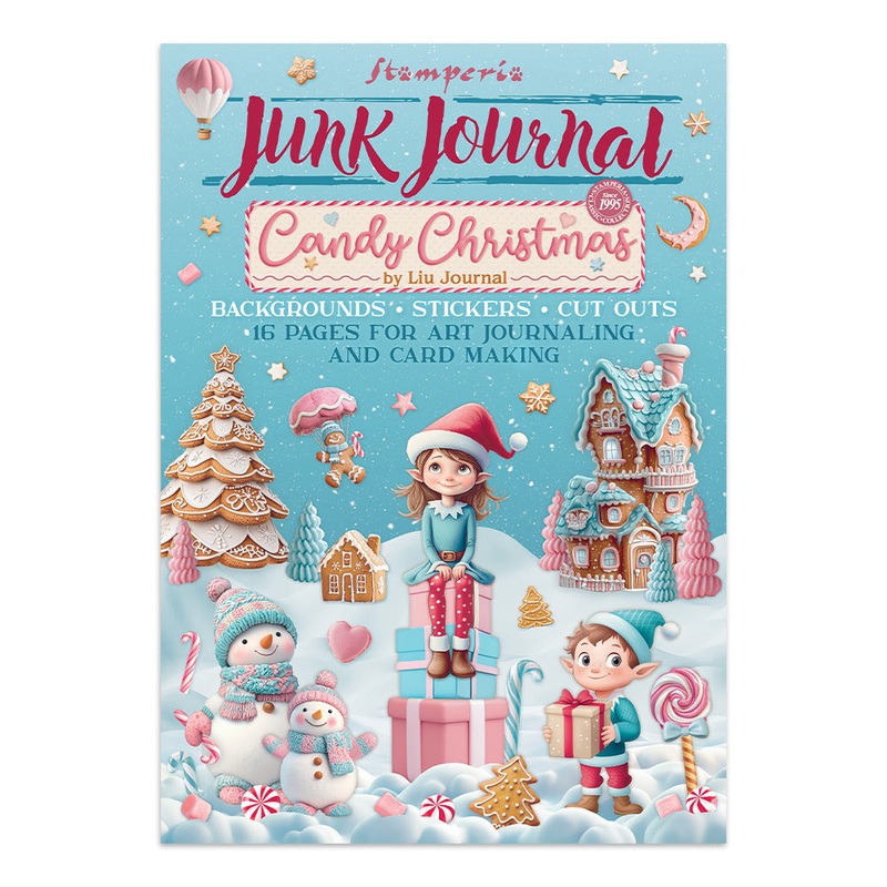 Stamperia Junk Journal Backgrounds + Stickers + Cut Outs, Candy Christmas