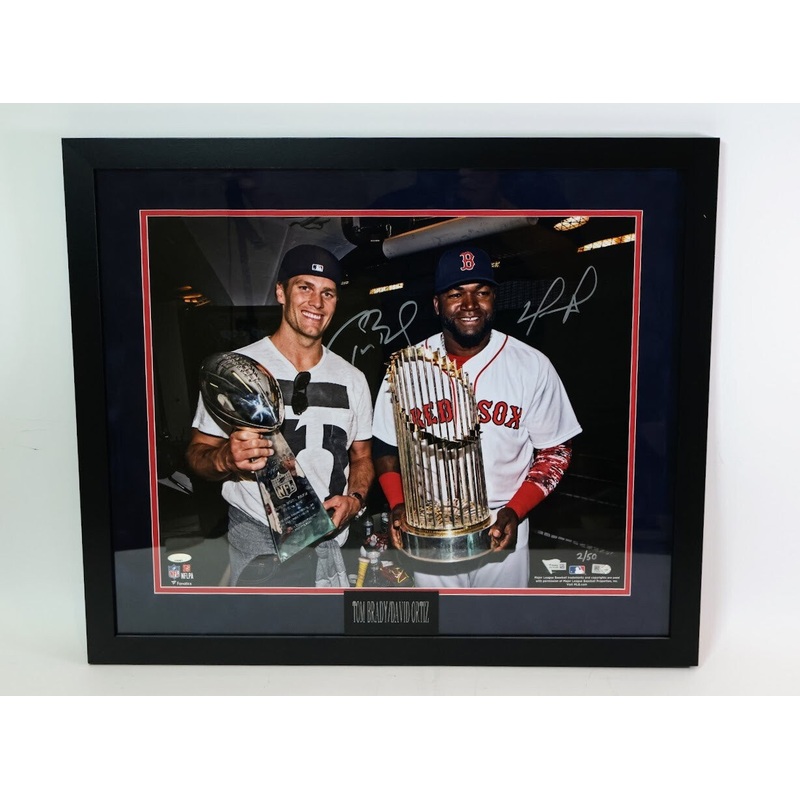 Tom Brady and David Ortiz Autographed 16×20 Photo Framed Tristar & Fanatics COA