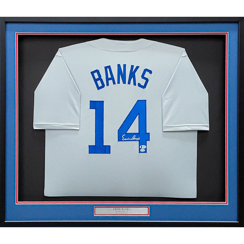 CHICAGO CUBS ERNIE BANKS AUTOGRAPHED FRAMED GRAY JERSEY BECKETT BAS 202411