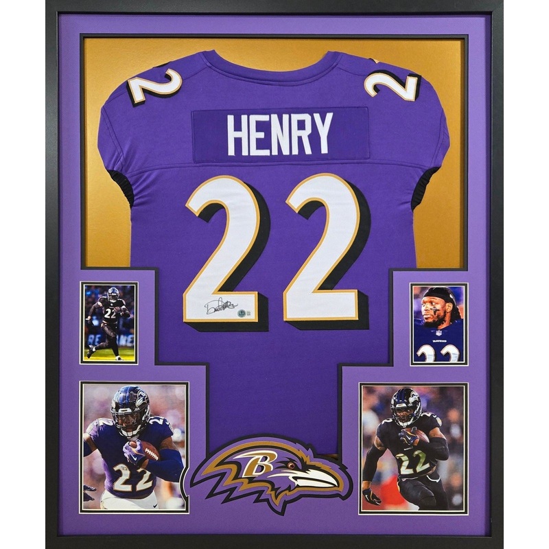 Derrick Henry Autographed Signed Framed Baltimore Ravens 4P Jersey BECKETT