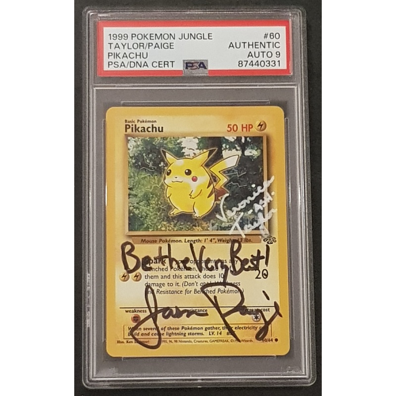 Pokemon Jungle Pikachu #60/64 PSA Authentic AUTO 9 Trading Card (Signed by Veronica Taylor and Jason Paige)