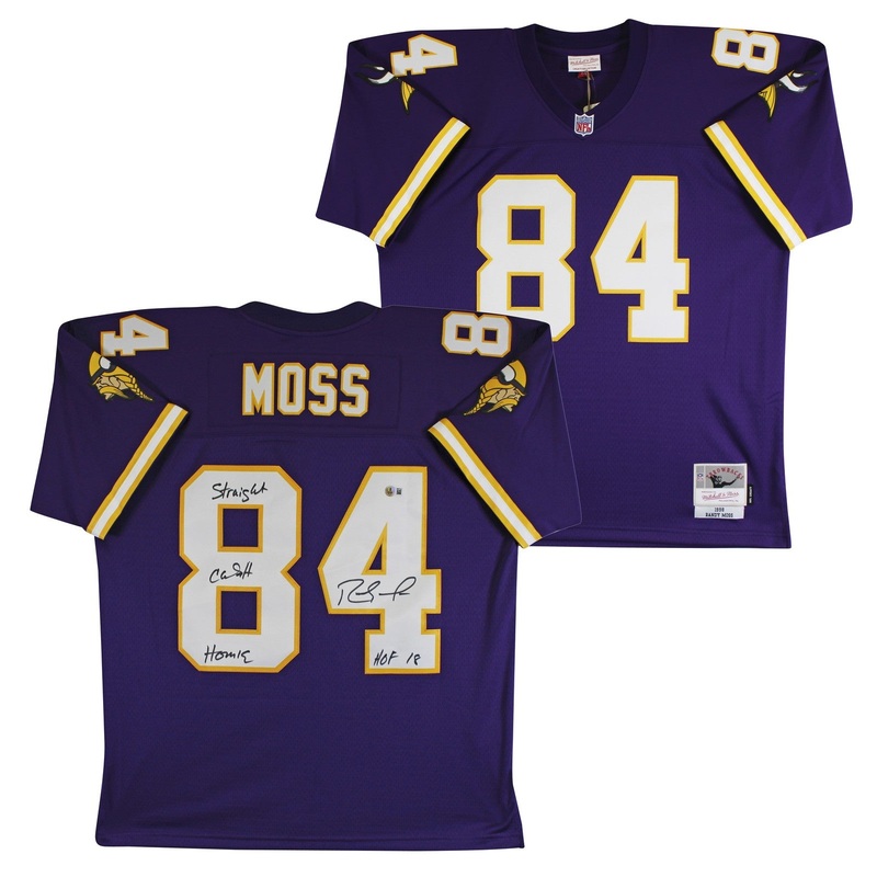 Vikings Randy Moss 2x Insc Signed Purple 1998 M&N TB Jersey BAS Witnessed