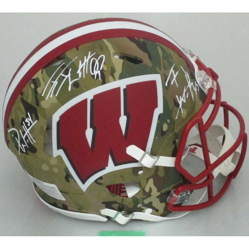 Badgers JJ TJ & DEREK WATT Triple Signed FullSize CAMO Authentic Helmet AUTO JSA