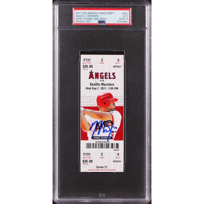 Mike Trout Signed Rookie Season Full Ticket Stub Graded VG 3 Auto 10! PSA Slab
