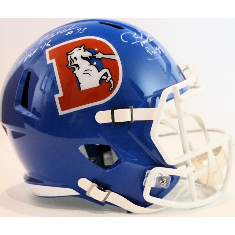 Simon Fletcher & Karl Mecklenburg Autographed Broncos Helmet w/ ROF Inscriptions