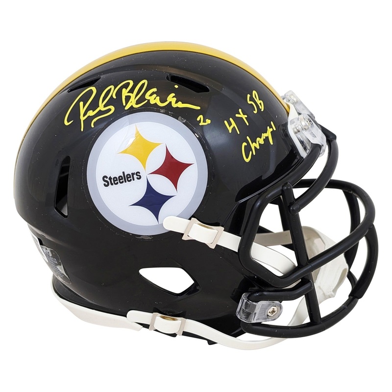 Steelers Rocky Bleier 4x SB Champs Signed Speed Mini Helmet BAS Witnessed