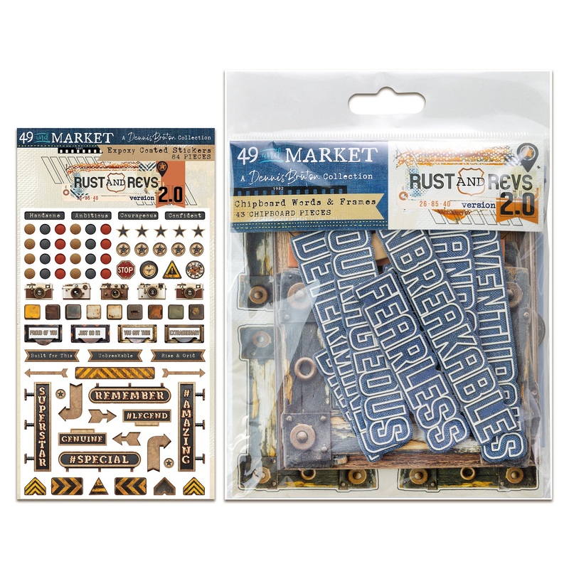 49 and Market Rust & Revs 2.0 Stickers & Chipboard Bundle