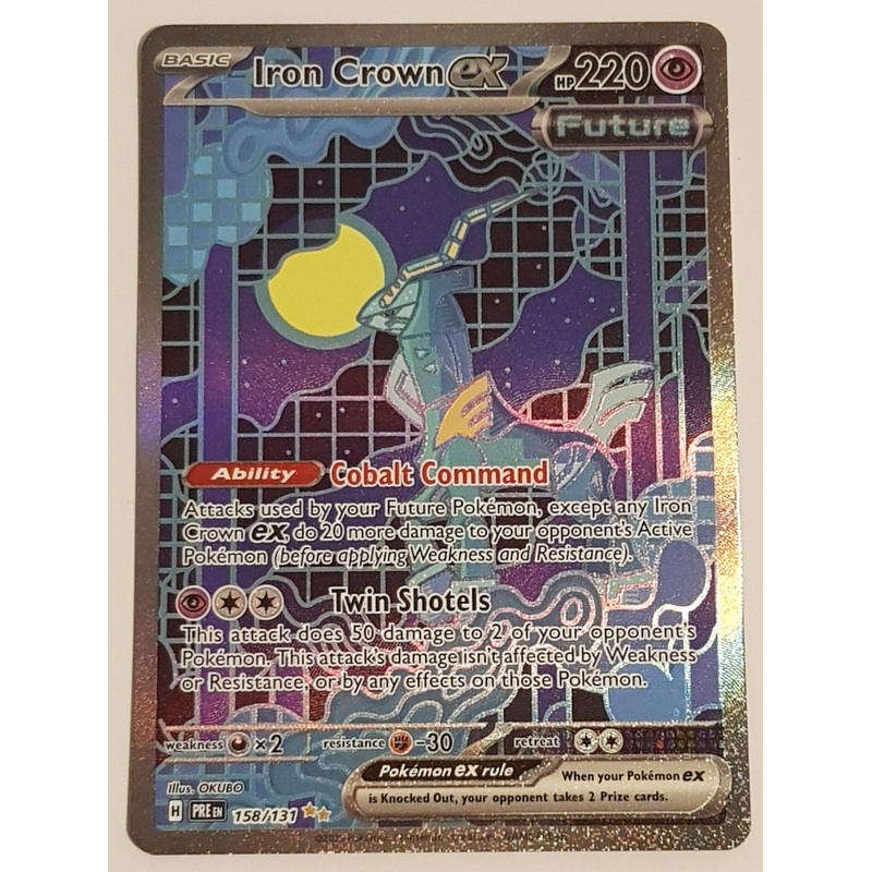 Pokemon Scarlet and Violet Prismatic Evolutions Iron Crown Ex #158/131 Special Illustration Rare Holo Trading Card