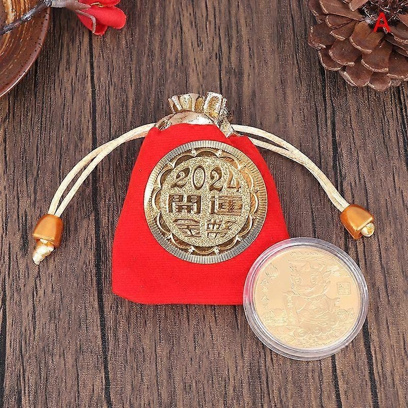 1Pc 2024 Year of the Dragon Lucky Gold Coin Commemorative Coins Zodiac Badge