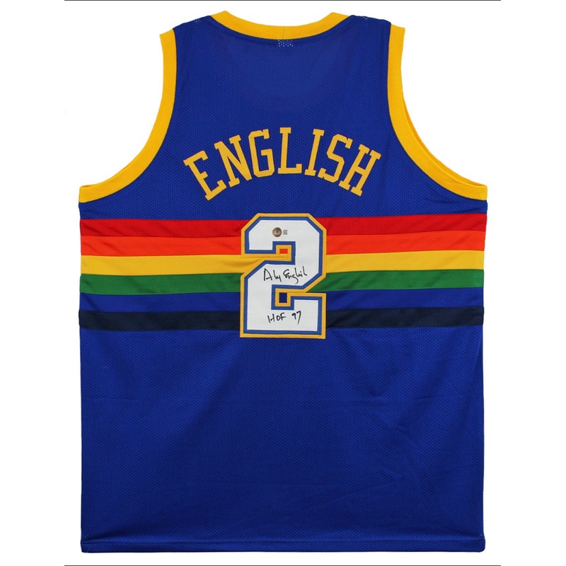 Alex English HOF 97 Signed Blue TB Pro Style Jersey Autographed BAS Witnessed
