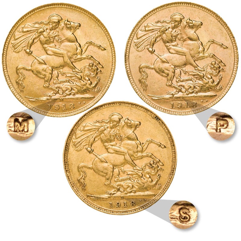 George V 1918 M,S,P Gold Sovereign Trio Extremely Fine-about Uncirculated