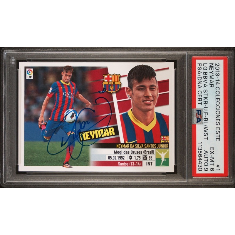Neymar Jr Signed 2013-14 Panini Colecciones Este La Liga Sticker – PSA 6 AUTO 9