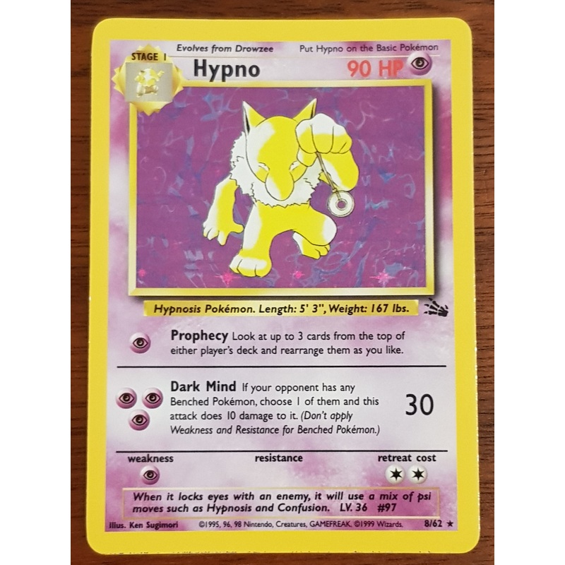 Pokemon Fossil Hypno #8/62 Holo Trading Card
