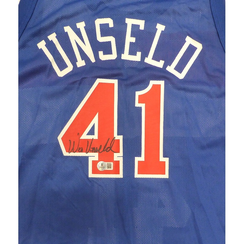 Bullets Wes Unseld Autographed Blue Champion Jersey Signed Twice Beckett BS30059