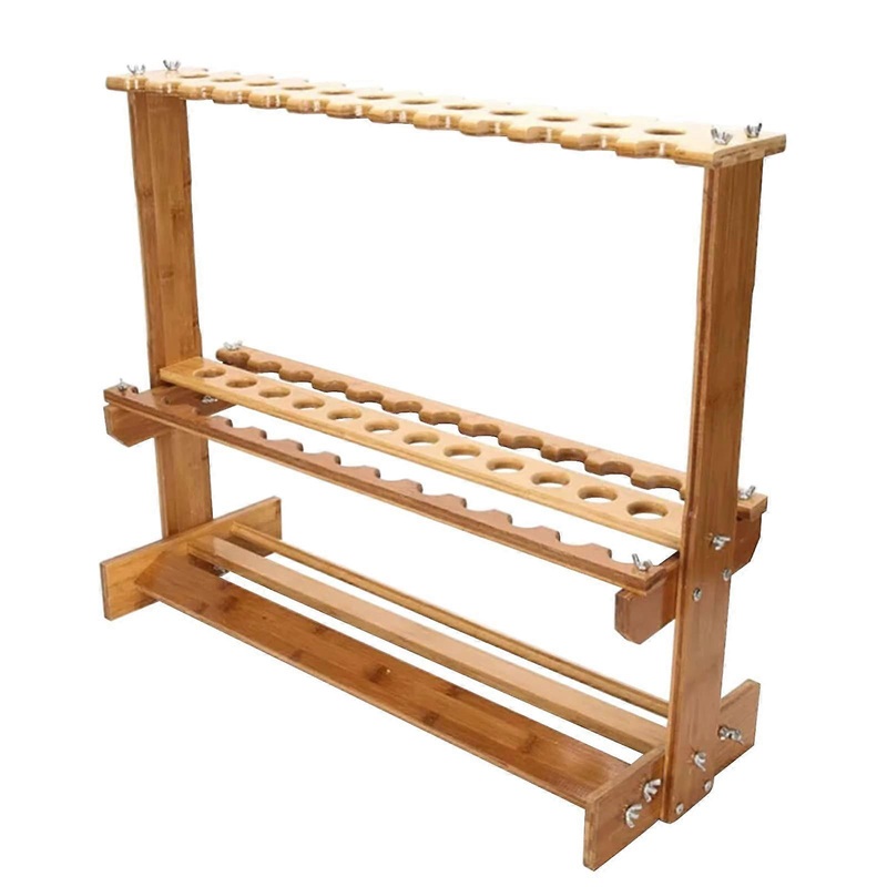 Large Floor Standing Sword Stand for Katana and Martial Arts Weapons, 38 Wooden Display Rack, Flute and Fishing Rod Holder in Wood Color
