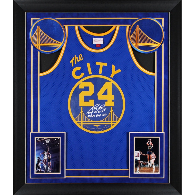 Warriors Rick Barry 2x Insc Signed Blue M&N TB Swingman Framed Jersey BAS Wit