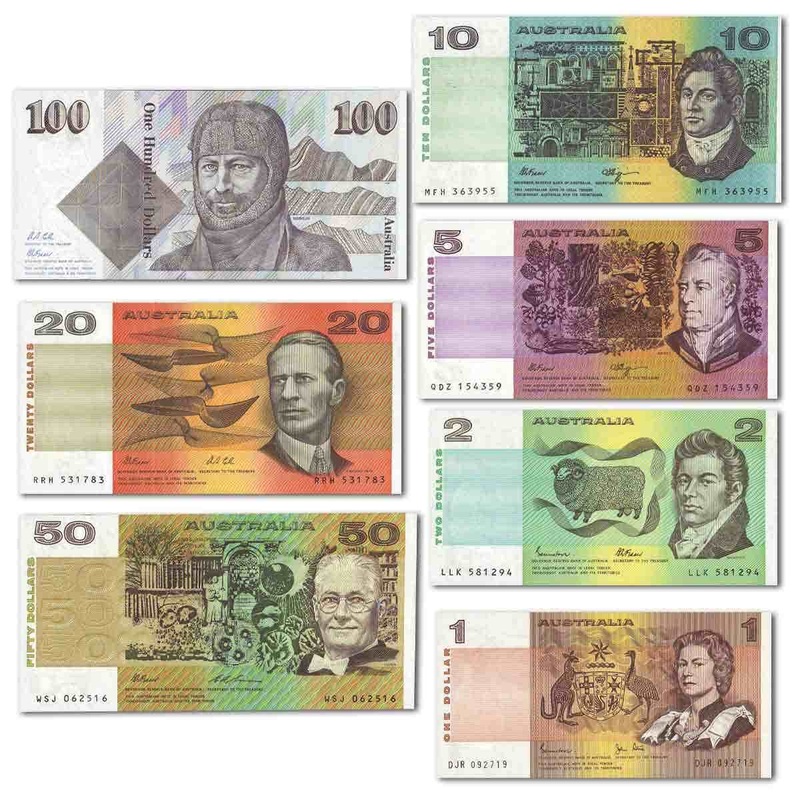 Australia 1973-91 Last Decimal Paper Banknotes Uncirculated 7-Note Type Set