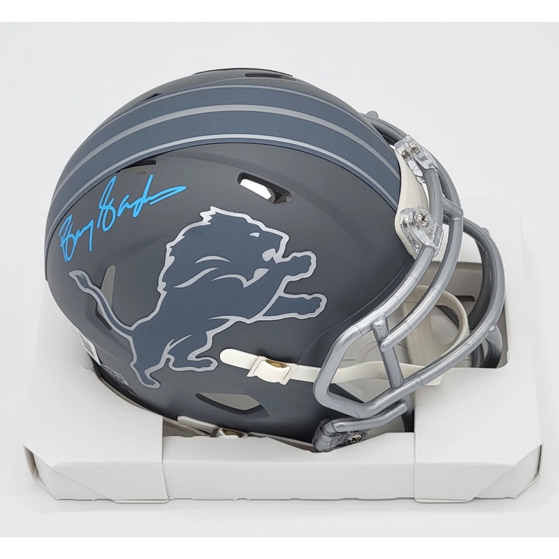 Barry Sanders Autographed Detroit Lions Slate Mini Helmet Beckett