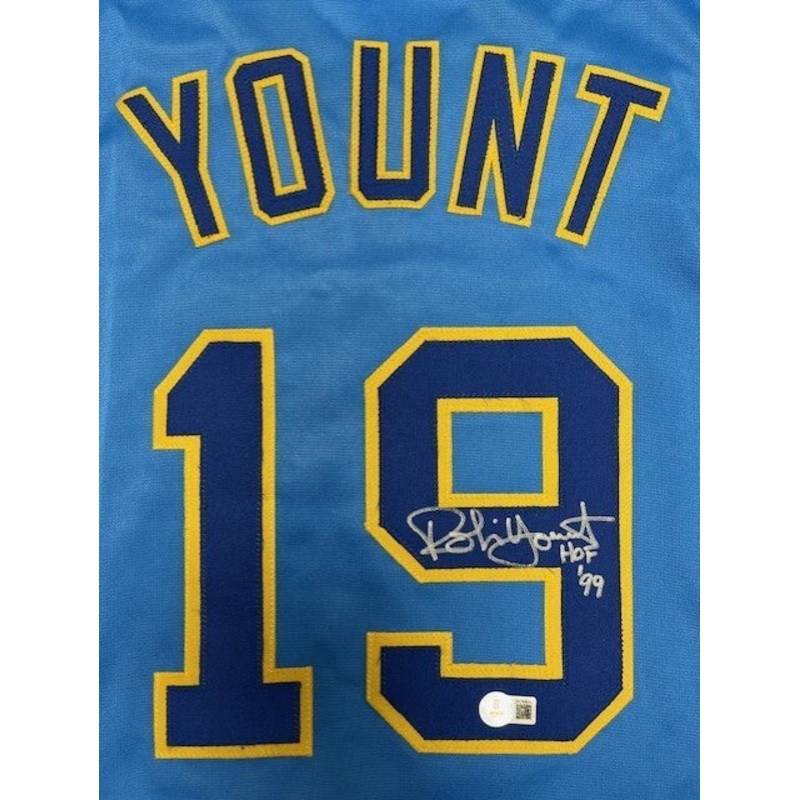 Brewers ROBIN YOUNT Signed Custom Powder Blue Jersey AUTO w/ HOF ’99 – BAS