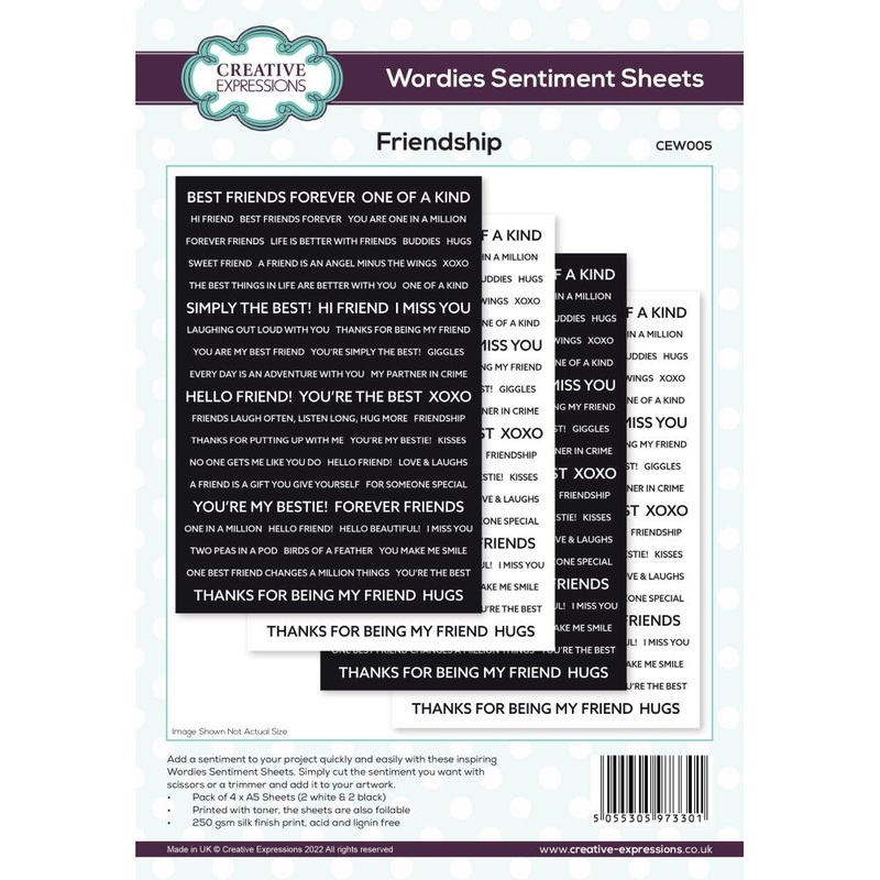 Creative Expressions Wordies Sentiment Sheets 6X8 4/Pkg Friendship